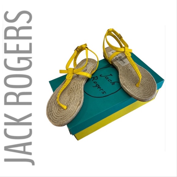JACK ROGERS Yellow Ankle Strap Sandals with woven Jute Footbed NWT BOX 6.5M - Picture 15 of 16